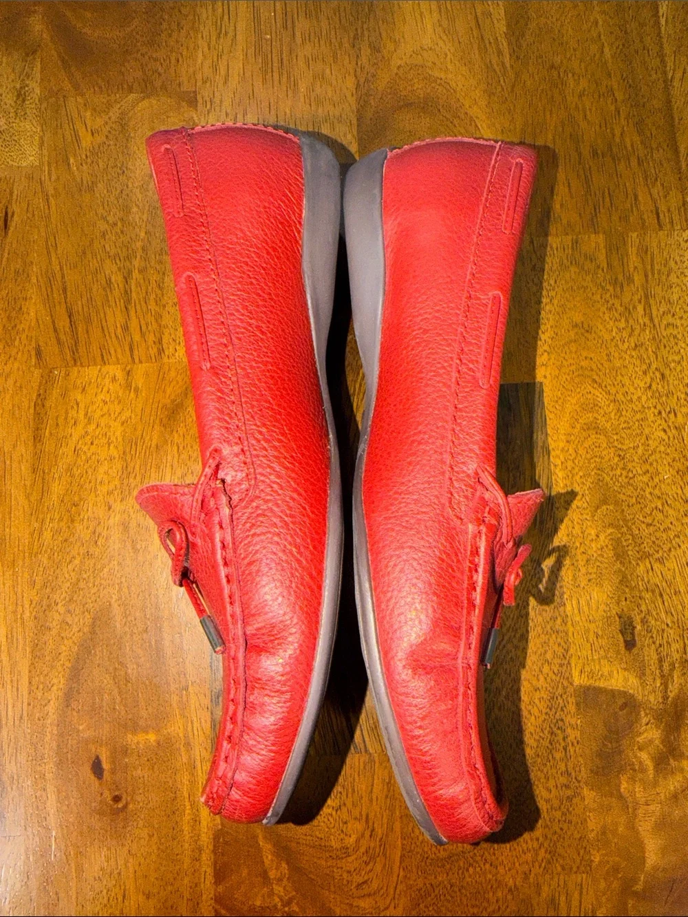 Marc Joseph Red Pebbled Leather Bow Loafers